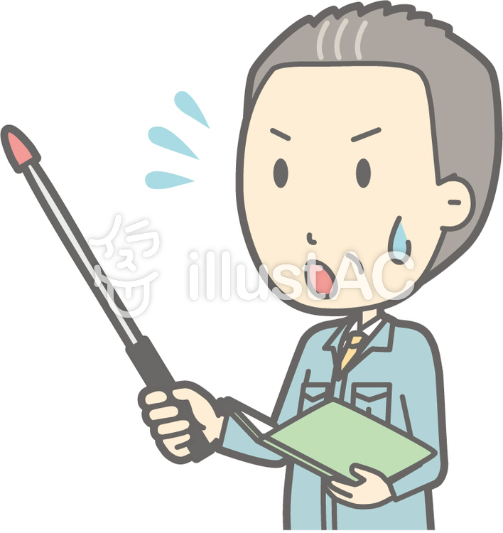 中年男作業着-指示棒4左斜-バスト 中年男作業着-指示棒4左斜-バストのイラスト
