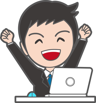 一个人在个人电脑前欣喜