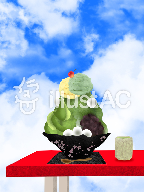 青空と宇治金時かき氷