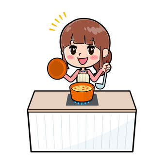 Apron mother cooking stew Apron mother cooking stew