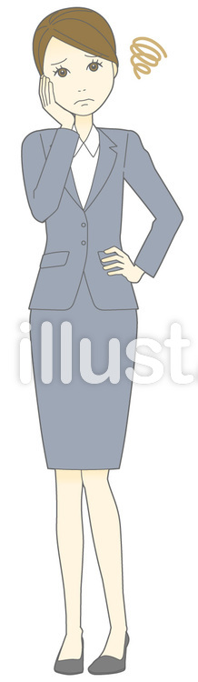 D女性スーツ-困った-全身 D女性スーツ-困った-全身のイラスト