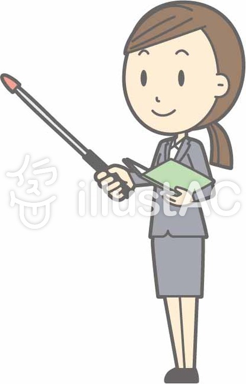 リクルートスーツ女性-指示棒3横視線左斜 リクルートスーツ女性-指示棒3横視線左斜のイラスト