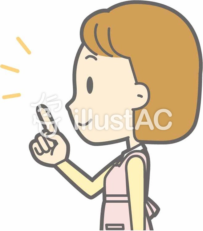 エプロン主婦-指差し左横-バスト エプロン主婦-指差し左横-バストのイラスト