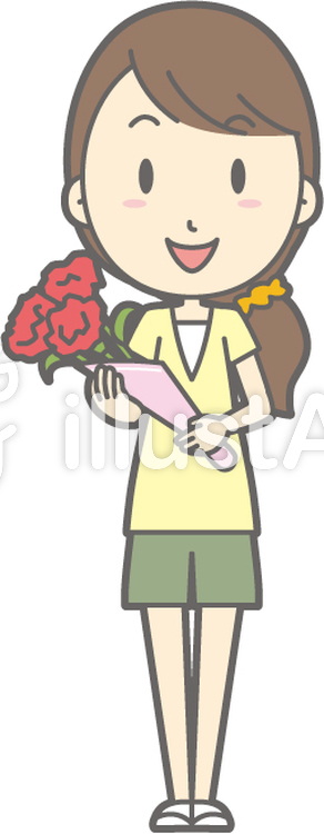 女性半ズボン-花束-全身 女性半ズボン-花束-全身のイラスト