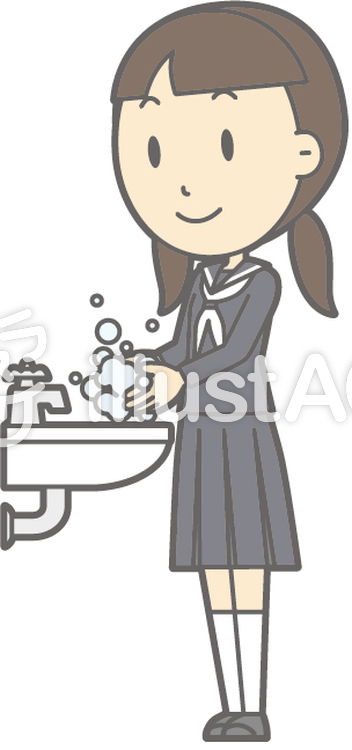 女子中生冬-手洗い-全身 女子中生冬-手洗い-全身のイラスト