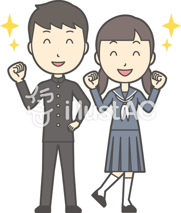 中学生男女セット-052-全身 中学生男女セット-052-全身のイラスト