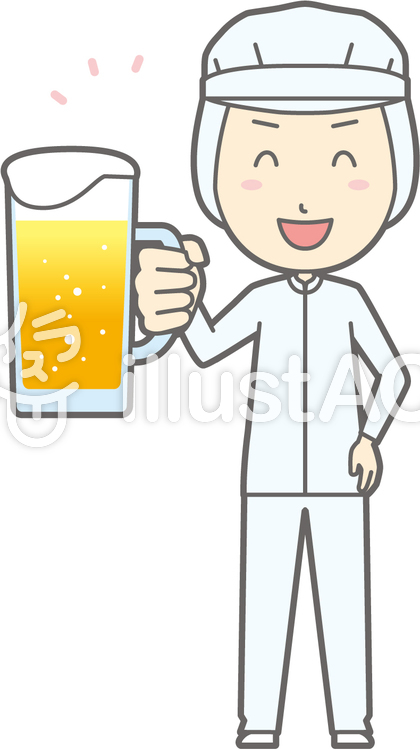 衛生服男-ビール笑顔-全身 衛生服男-ビール笑顔-全身のイラスト