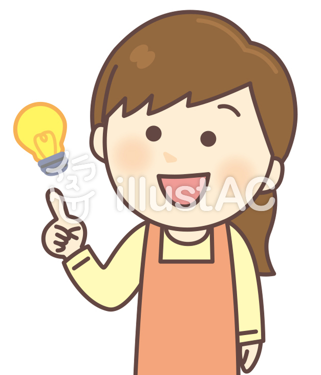 エプロン女性 ひらめき 上半身イラスト No 無料イラストなら イラストac