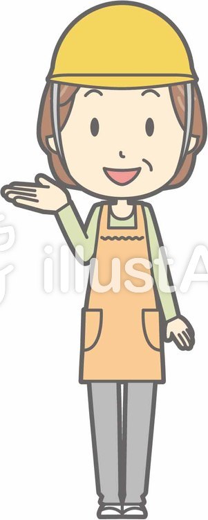 中年主婦a-ヘルメット黄-全身 中年主婦a-ヘルメット黄-全身のイラスト