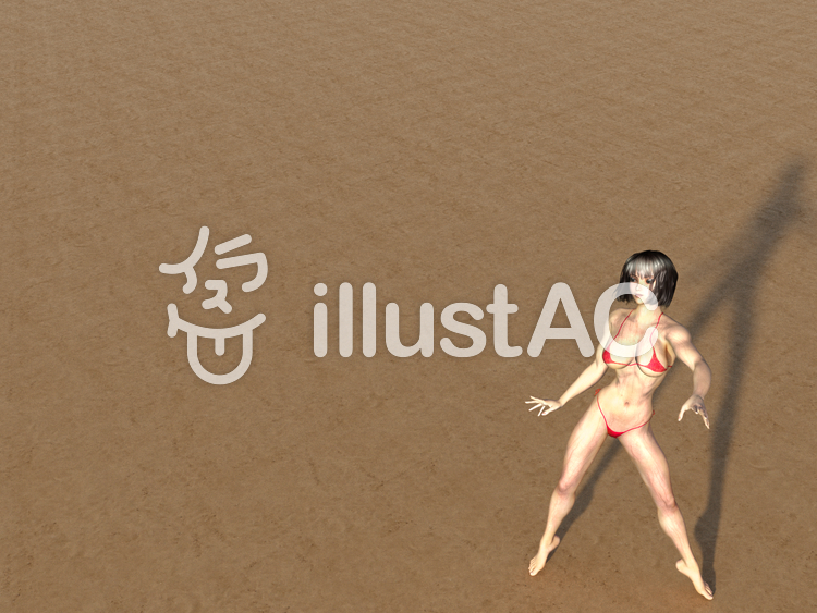 日暮れ前砂浜で踊る赤い濡れた水着の美女 日暮れ前砂浜で踊る赤い濡れた水着の美女のイラスト