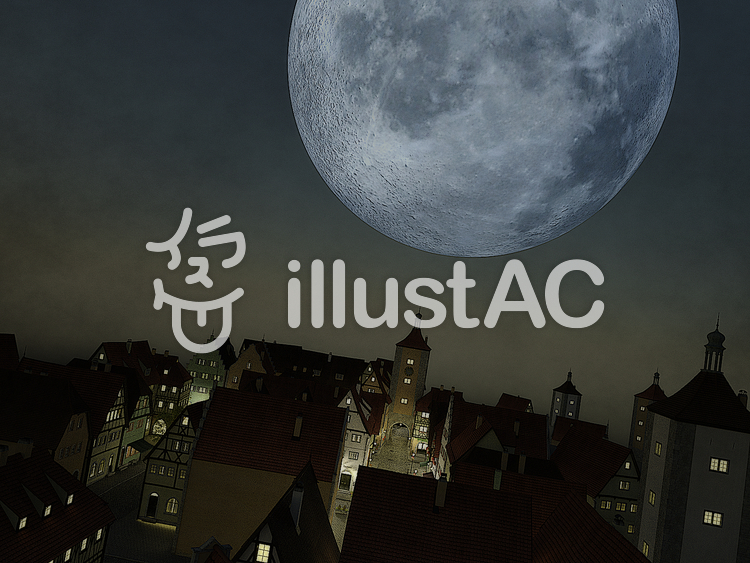 中世の魔法国の巨大な月の夜 中世の魔法国の巨大な月の夜のイラスト