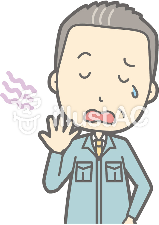 中年男作業着-あくび-バスト 中年男作業着-あくび-バストのイラスト