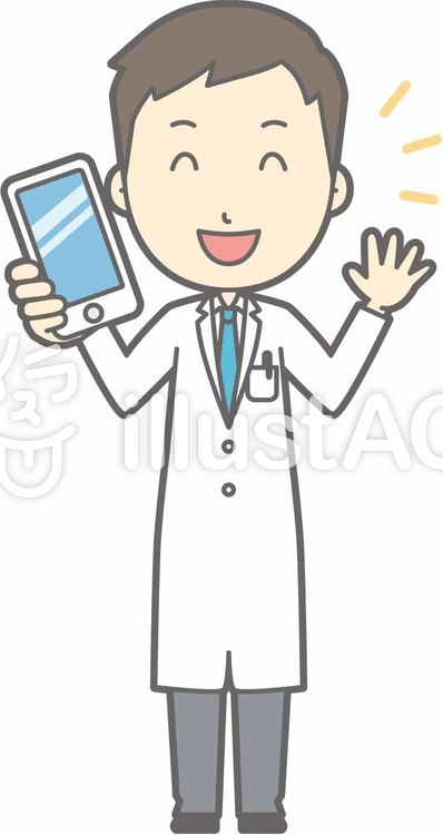青年医師-スマホ持つ-全身 青年医師-スマホ持つ-全身のイラスト