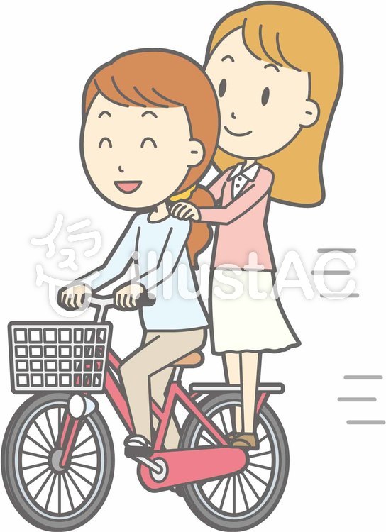 自転車女性-自転車立つ-全身 自転車女性-自転車立つ-全身のイラスト