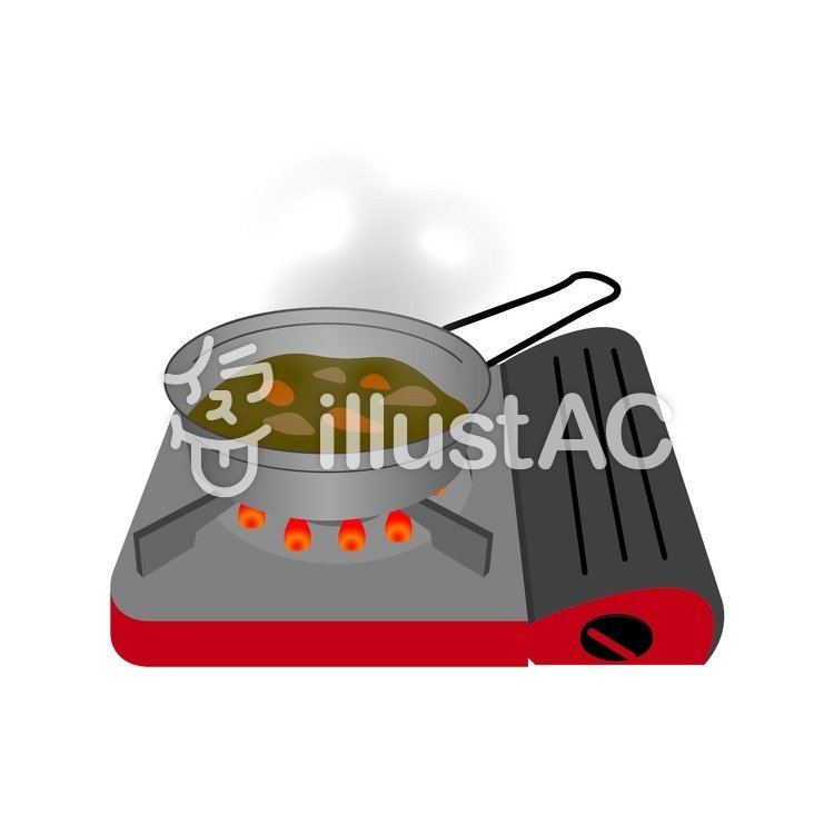 登山用品 鍋をかけたカセットコンロイラスト No 無料イラストなら イラストac