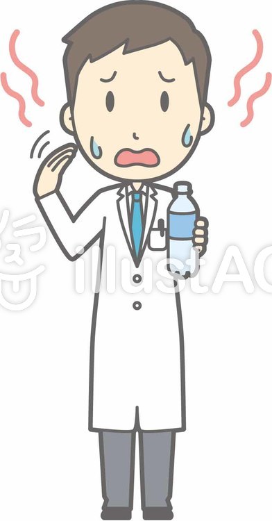 青年医師-暑い-全身 青年医師-暑い-全身のイラスト