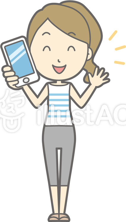 ポニー主婦g-スマホ持つ-全身 ポニー主婦g-スマホ持つ-全身のイラスト