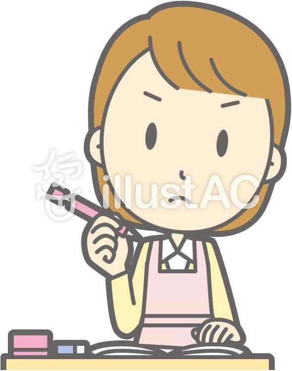 エプロン主婦-勉強-バスト エプロン主婦-勉強-バストのイラスト