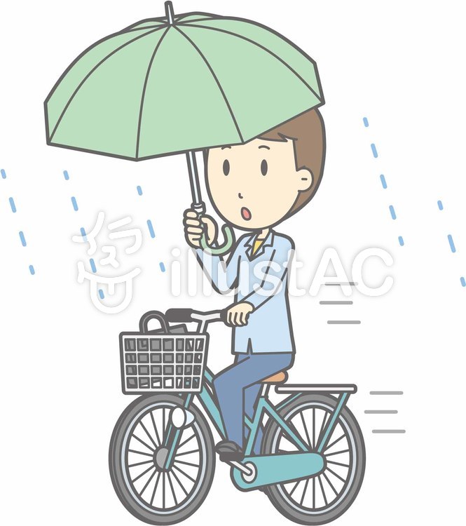 自転車男性-自転車傘-全身 自転車男性-自転車傘-全身のイラスト