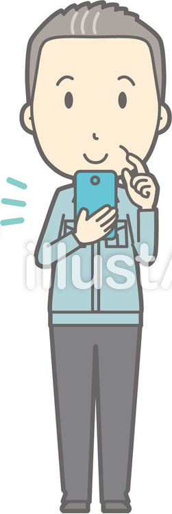 中年男作業着-スマホ操作-全身 中年男作業着-スマホ操作-全身のイラスト