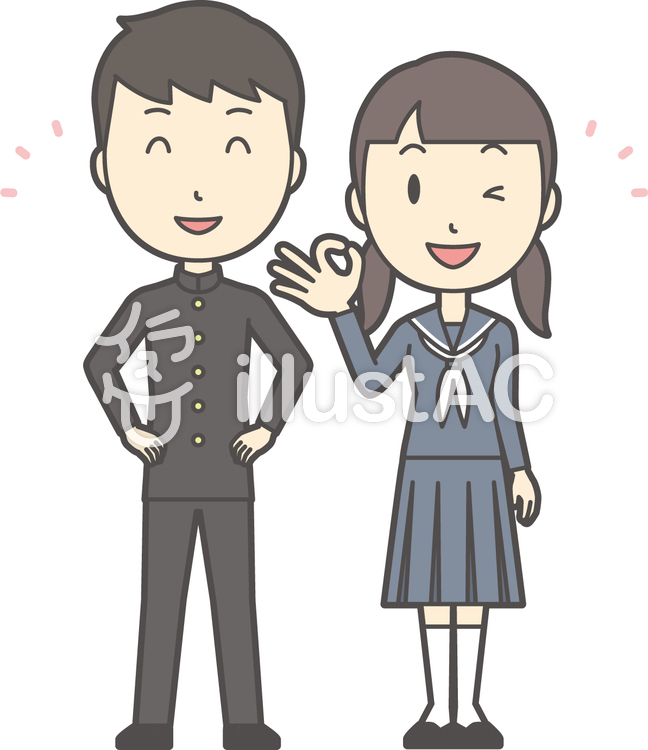 中学生男女セット-042-全身 中学生男女セット-042-全身のイラスト