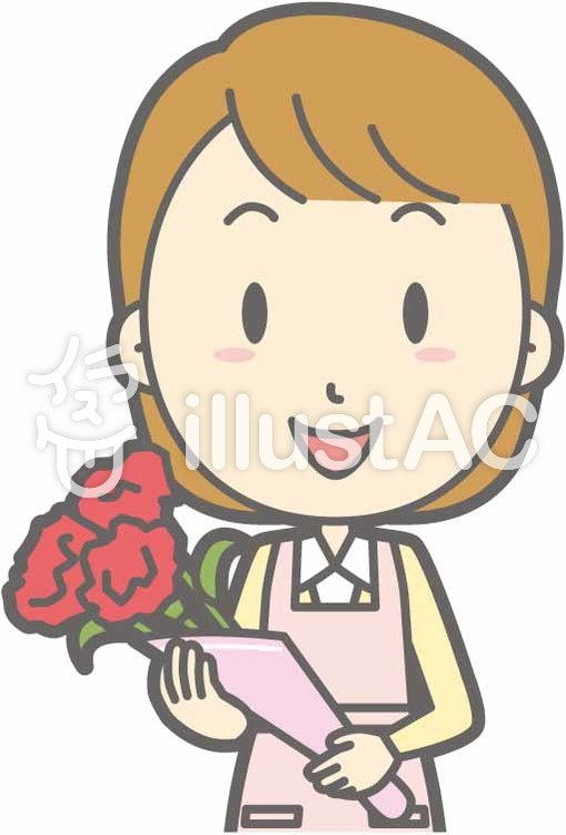 エプロン主婦-花束-バスト エプロン主婦-花束-バストのイラスト