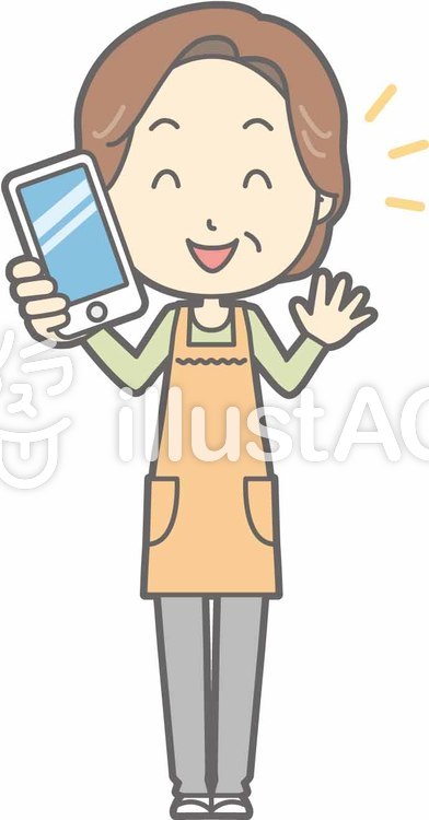 中年主婦a-スマホ持つ-全身 中年主婦a-スマホ持つ-全身のイラスト
