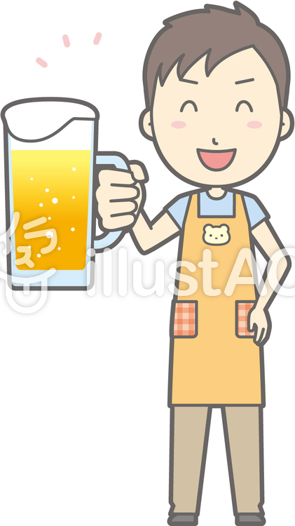 保育士男性-ビール笑顔-全身 保育士男性-ビール笑顔-全身のイラスト