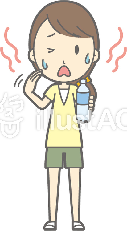 女性半ズボン-暑い-全身 女性半ズボン-暑い-全身のイラスト