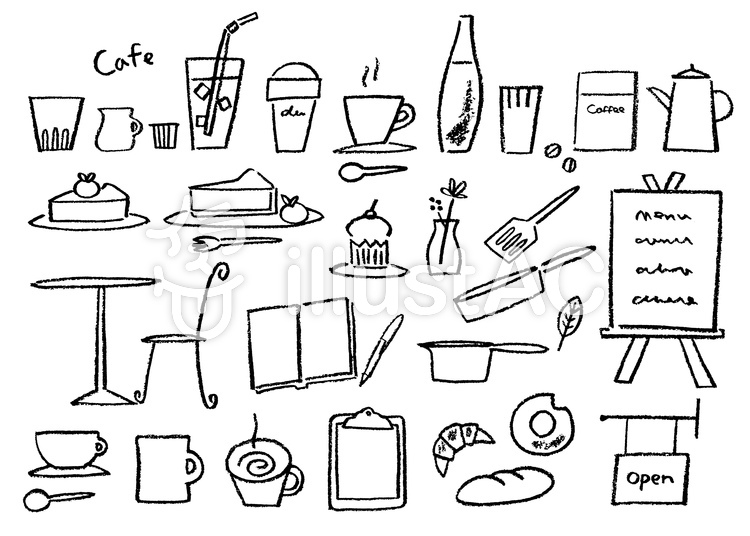 カフェ鉛筆画 カフェ鉛筆画のイラスト