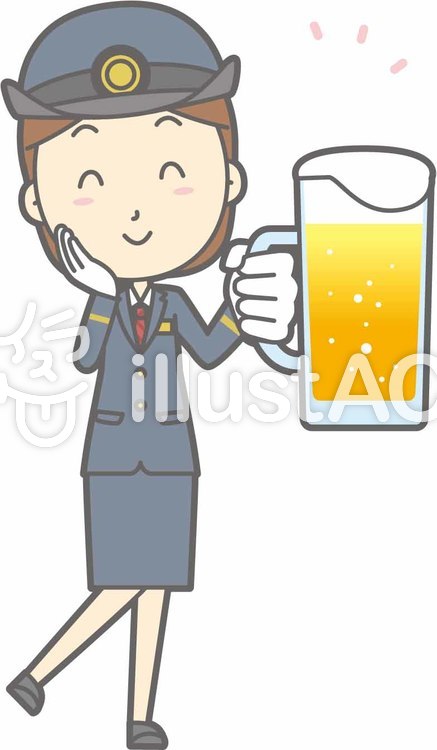 駅員女性a-ビール笑顔-全身 駅員女性a-ビール笑顔-全身のイラスト
