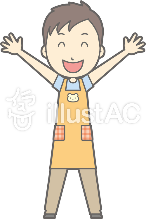 保育士男性-バンザイ-全身 保育士男性-バンザイ-全身のイラスト