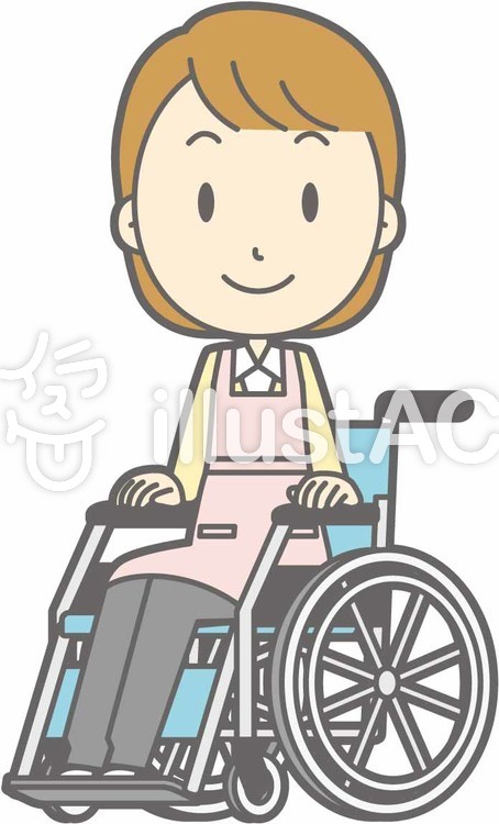 エプロン主婦-車椅子笑顔-全身 エプロン主婦-車椅子笑顔-全身のイラスト