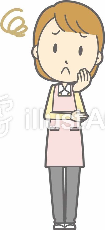 エプロン主婦-困った-全身 エプロン主婦-困った-全身のイラスト