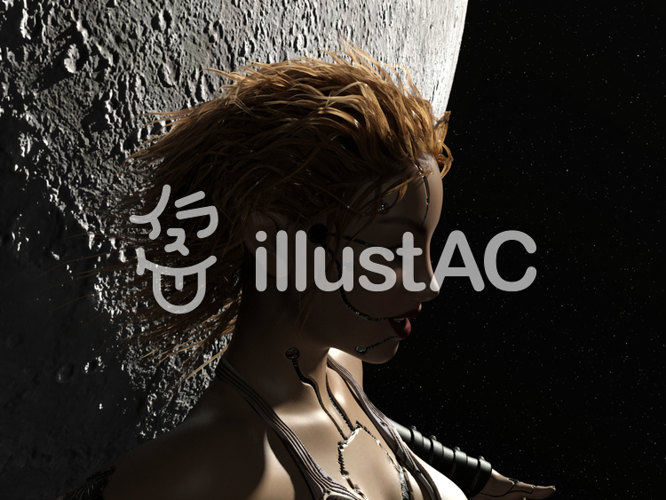 宇宙の月とアンドロイド 宇宙の月とアンドロイドのイラスト