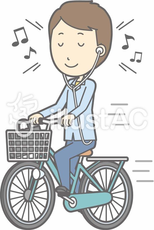 自転車男性-自転車音楽-全身 自転車男性-自転車音楽-全身のイラスト