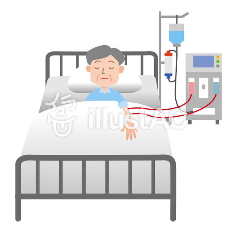 人工透析する男性 人工透析する男性のイラスト