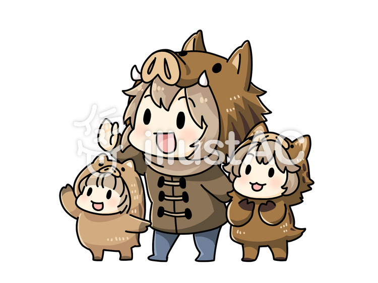 イノシシの仮装をするこども イノシシの仮装をするこどものイラスト
