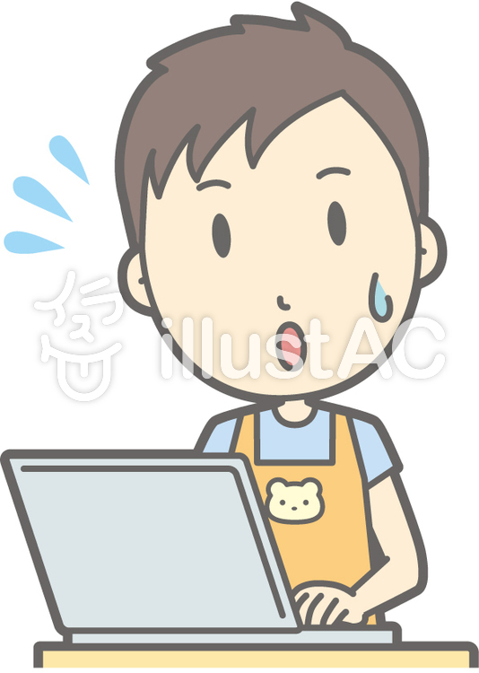 保育士男性-PC焦る-バスト 保育士男性-PC焦る-バストのイラスト