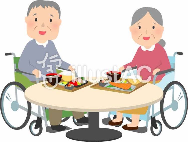 車イス食事 車イス食事のイラスト