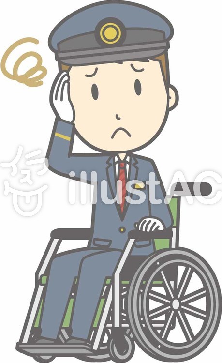 駅員男性a-車椅子困った-全身 駅員男性a-車椅子困った-全身のイラスト