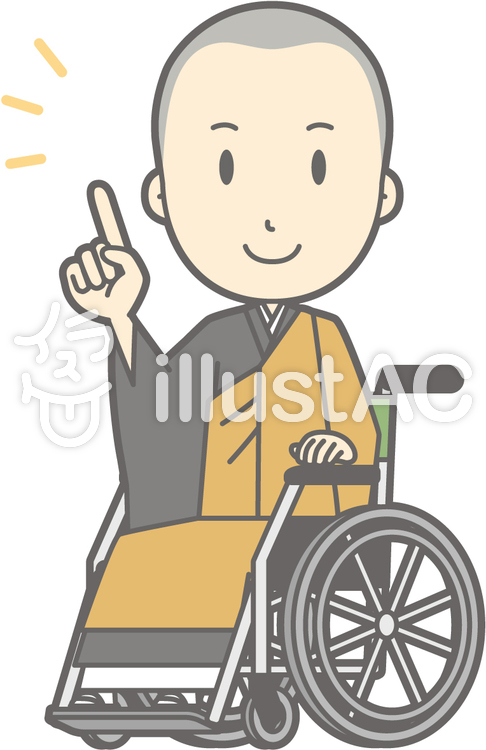 僧侶若者a-車椅子指差し-全身 僧侶若者a-車椅子指差し-全身のイラスト