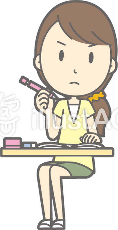 女性半ズボン-勉強-全身 女性半ズボン-勉強-全身のイラスト