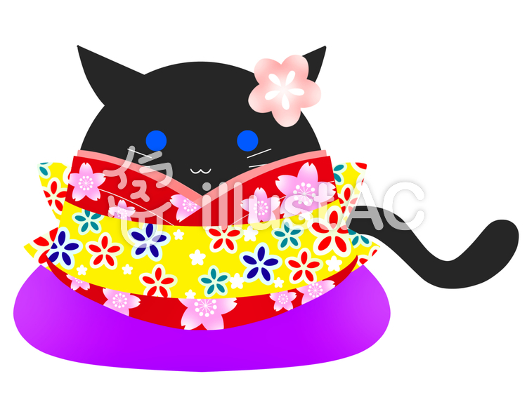 黒ネコ(着物) 黒ネコ(着物)のイラスト