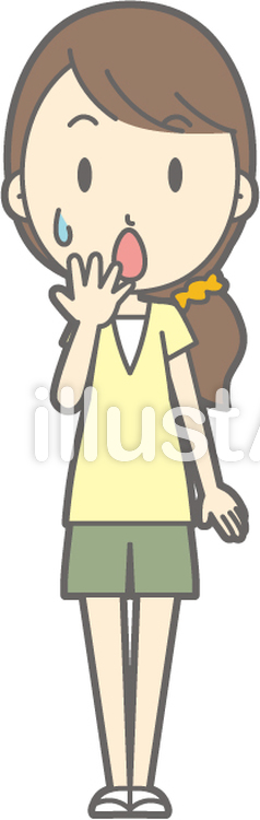 女性半ズボン-心配-全身 女性半ズボン-心配-全身のイラスト