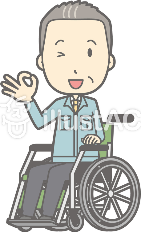 中年男作業着-車椅子オッケー-全身 中年男作業着-車椅子オッケー-全身のイラスト