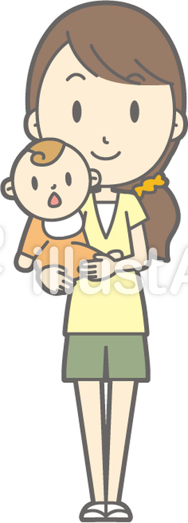 女性半ズボン-抱っこ-全身 女性半ズボン-抱っこ-全身のイラスト