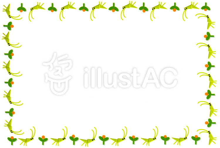 草花とバッタのフレームイラスト - No: 12361／無料イラストなら「イラストAC」