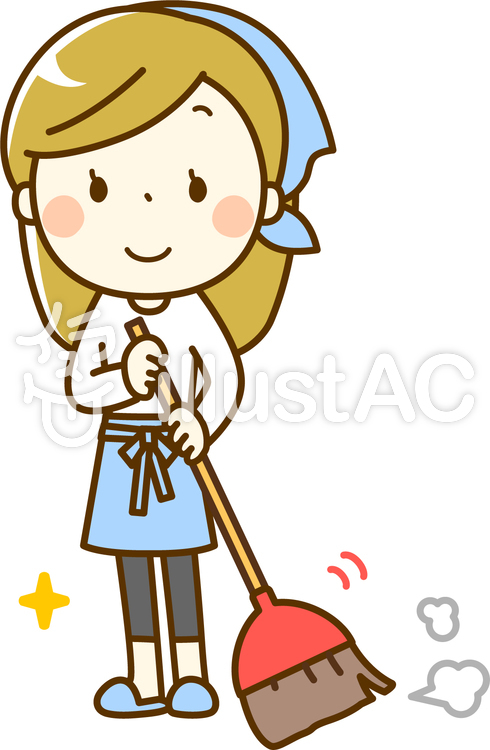 ほうきで掃く女性イラスト - No: 382692／無料イラストなら「イラストAC」
