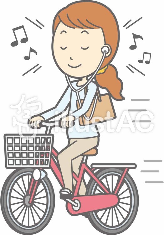 自転車女性-自転車音楽-全身 自転車女性-自転車音楽-全身のイラスト